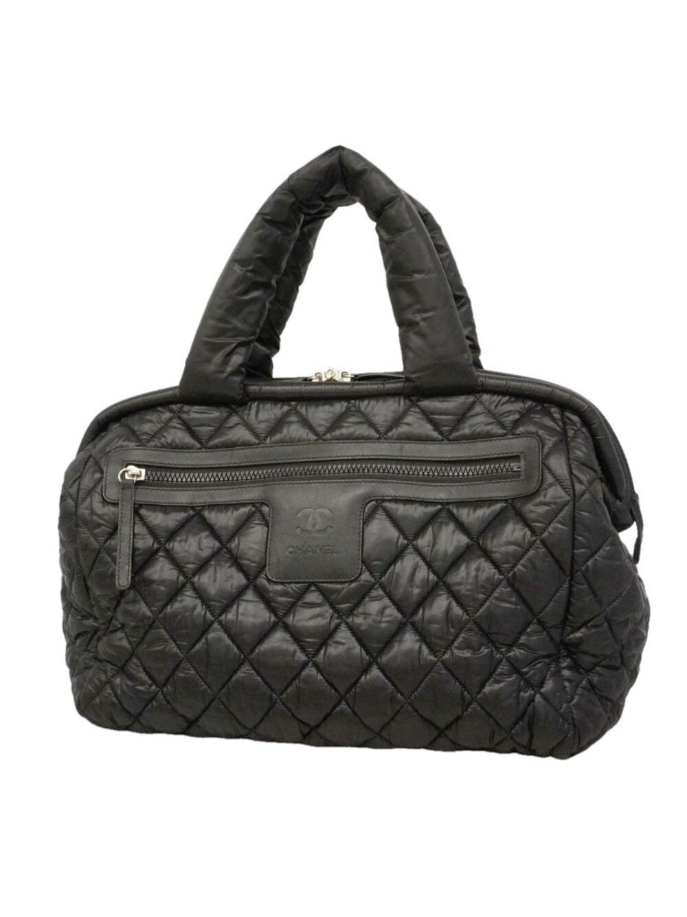 Chanel Tote Bag Coco Cocoon Nylon Black Silver